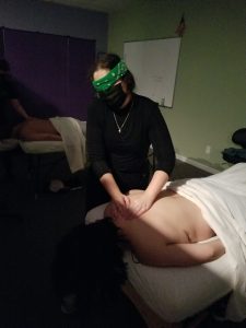 Night Class Student Massage Therapist Blindfold exercise