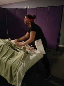 Night Class Student Massage Therapist Blindfold exercise